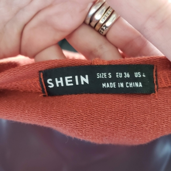 Rust Orange Cropped Long Sleeve Hooded Sweatshirt Small Shein Fall - Picture 6 of 6